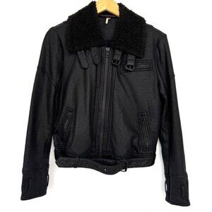 Free People black Vegan Leather Sherpa Collar MotoJacket size XSmall